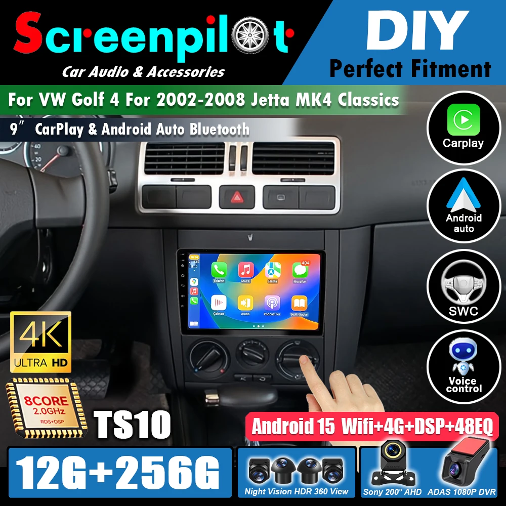 Android 16 Car Radio  For Volkswagen VW Golf 4 For 2002-2008 Jetta MK4 Classics LHD Multimediale Carplay Autoradio WIFIGPS 5G