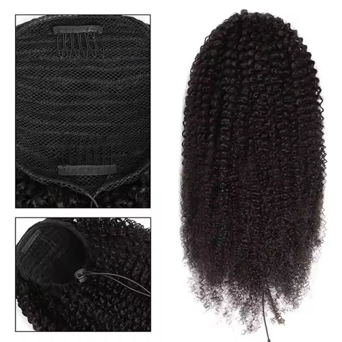 Imagen 2 del producto Extensiones de cabello humano con cola de caballo rizada y rizada, 100% cabello humano brasileño Remy, extensiones de cola de caballo para mujeres