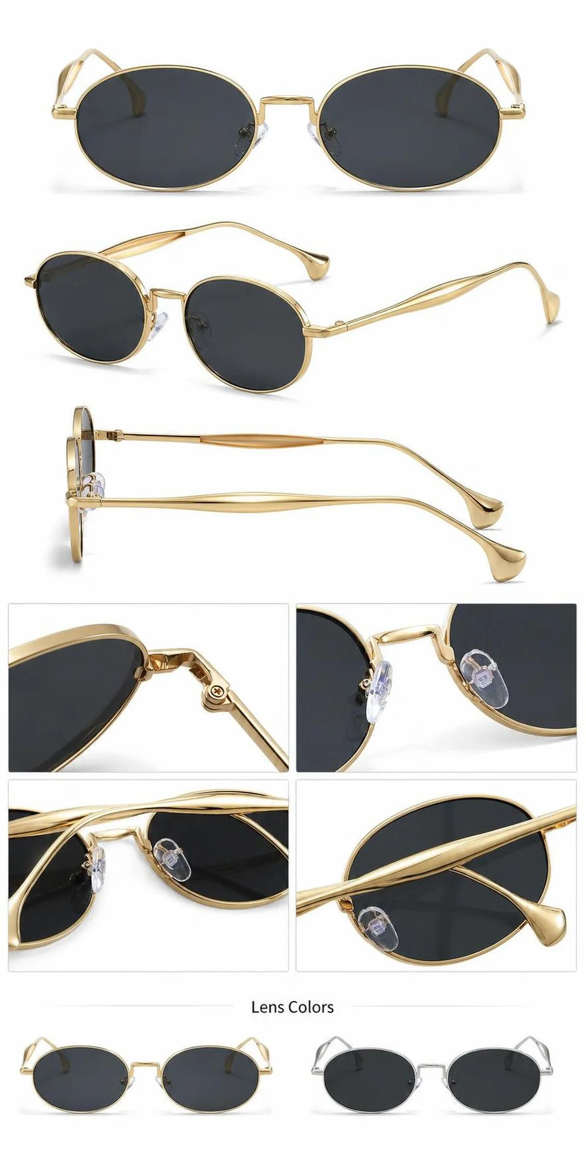 Luxury Trend Retro Small Oval Metal Frame Sunglasses UV400 Protection Anti Glare Lightweight Eyewear for Driving Travel Outdoor