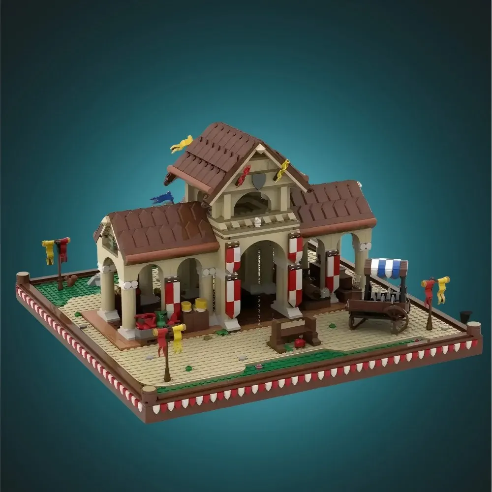 MOC Middeleeuwse Marktzaal Bouwstenen Model Middeleeuwse Marktzaal Architectuur Bakstenen Assemblage Speelgoed Kinderen Verjaardagscadeau