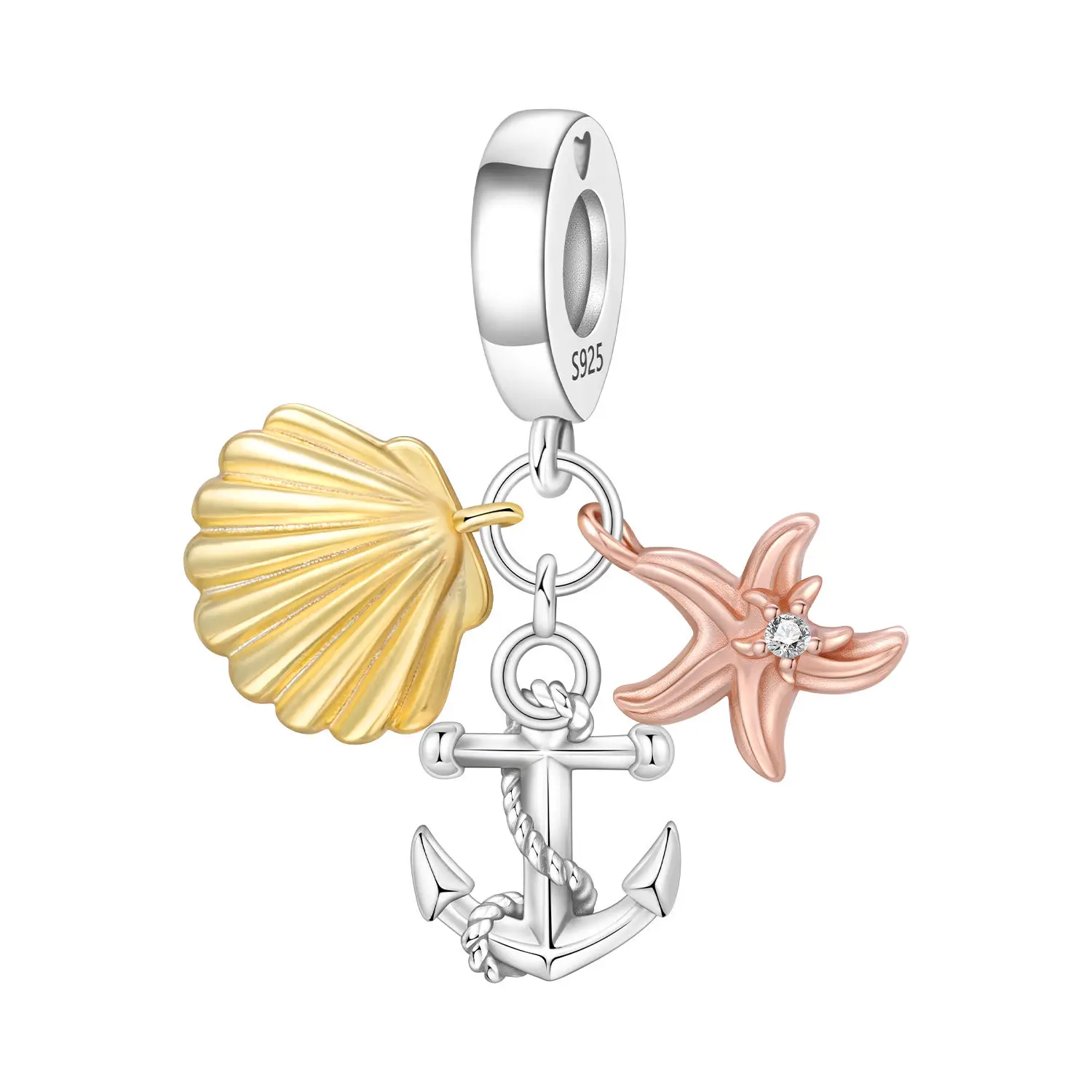

PANPOKI 925 Sterling Silver Shell Starfish Anchor Beads Original Pendants Bracelet Charm Jewelry Party DIY Trendy Gifts