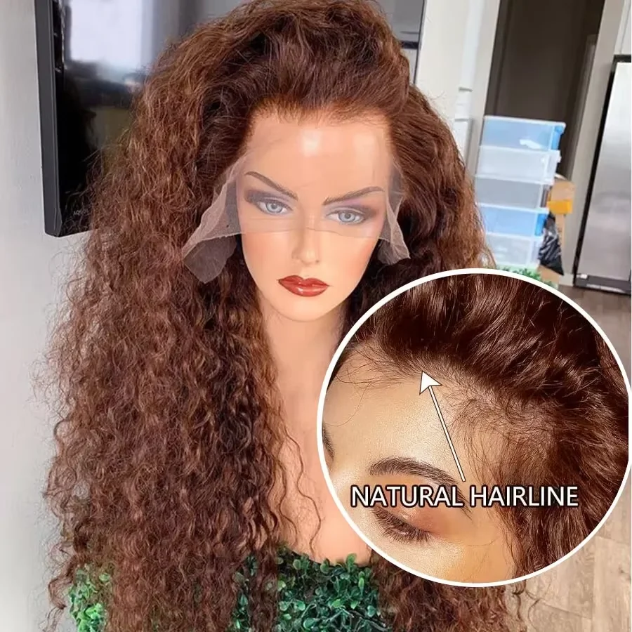 220 밀도 초콜릿 브라운 곱슬머리 인모 가발 30 42인치 HD 13x4 레이스 프론탈 가발 딥 웨이브 100% 인모 가발 여성용