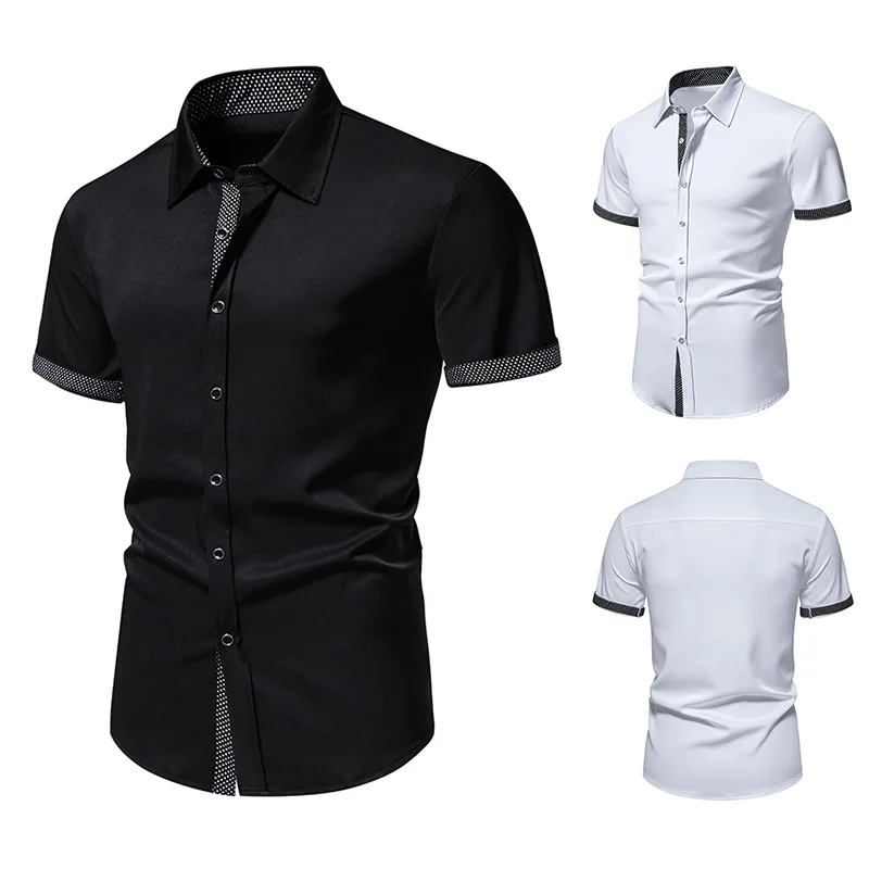 European and American Men's Polka Dot Contrasting Casual Short Sleeved Shirt, Oversized Loose Summer Business Thin Shirt