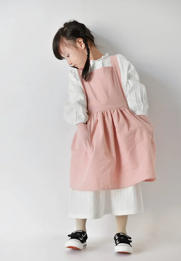 Pink Cotton Kids Apron Dress Parent-Child Baby paint Children Baking DIY Skirt Solid Color Art  Kitchen Accessories