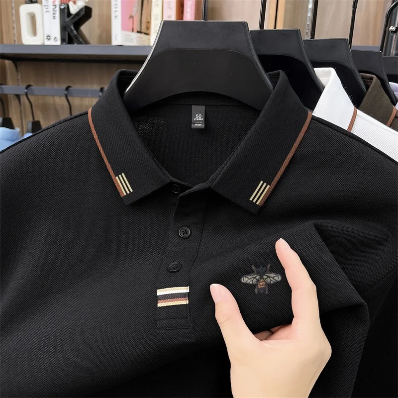 Men's Autumn New Fashion Embroidered Polo Shirt Cotton Content Solid Color Long Sleeved T-Shirt Daily Comfort Office Men's Wear