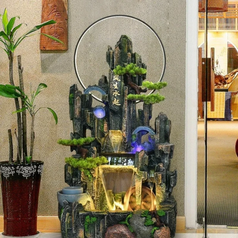 ndoor rockery feng shui wheel fountain fish pond lucky stone mill living room garden courtyard office decoration landscape