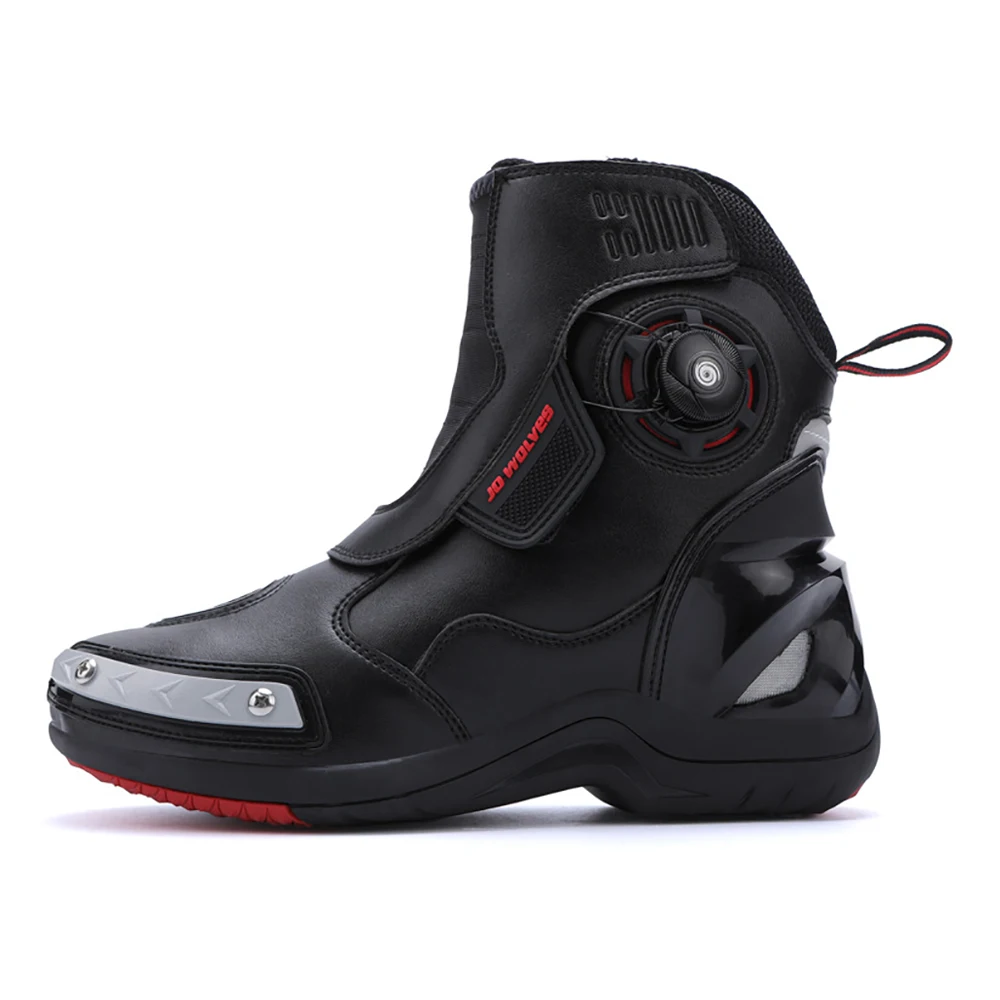 Motorcycle Boots Man Waterproof Studded Boots Hook and Loop Fasteners Wear-Resistant Motorcycle Shoes Anti-Slip Anti-Fall