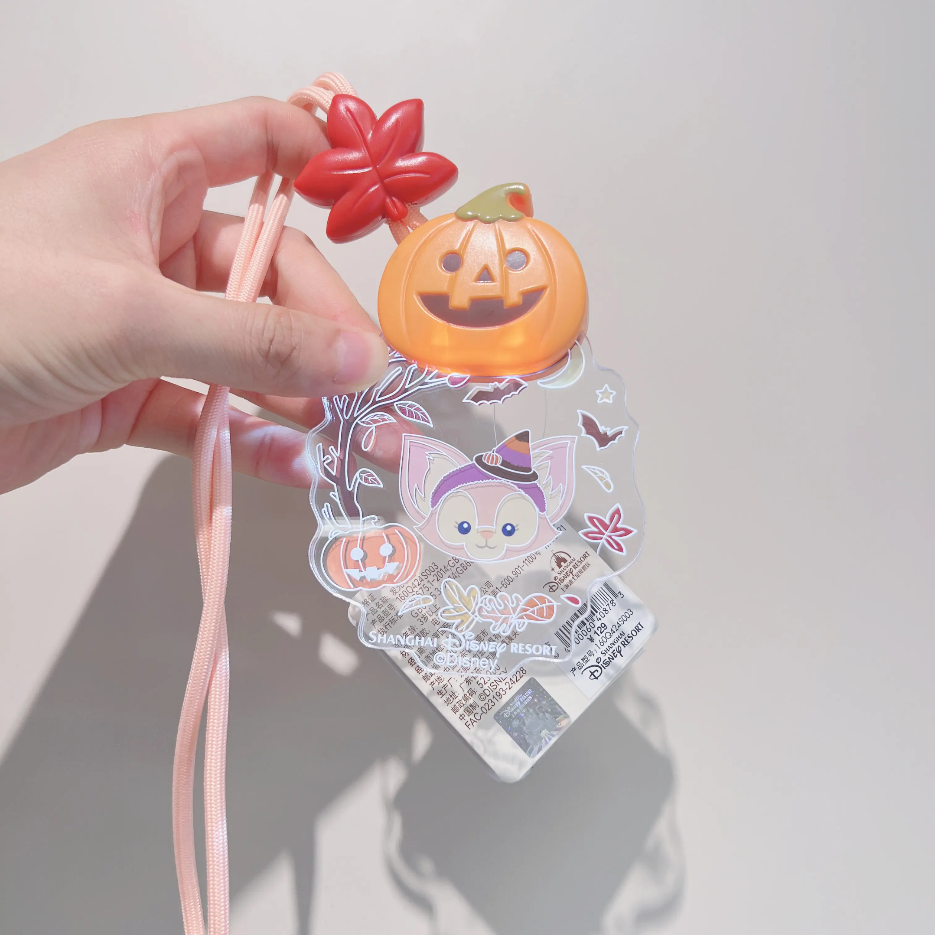 Shanghai Disney Resort 2024 Halloween Duffy And Friends Series LinaBell Pumpkin Shape Glowing Necklace Luminous Lanyard Pendant