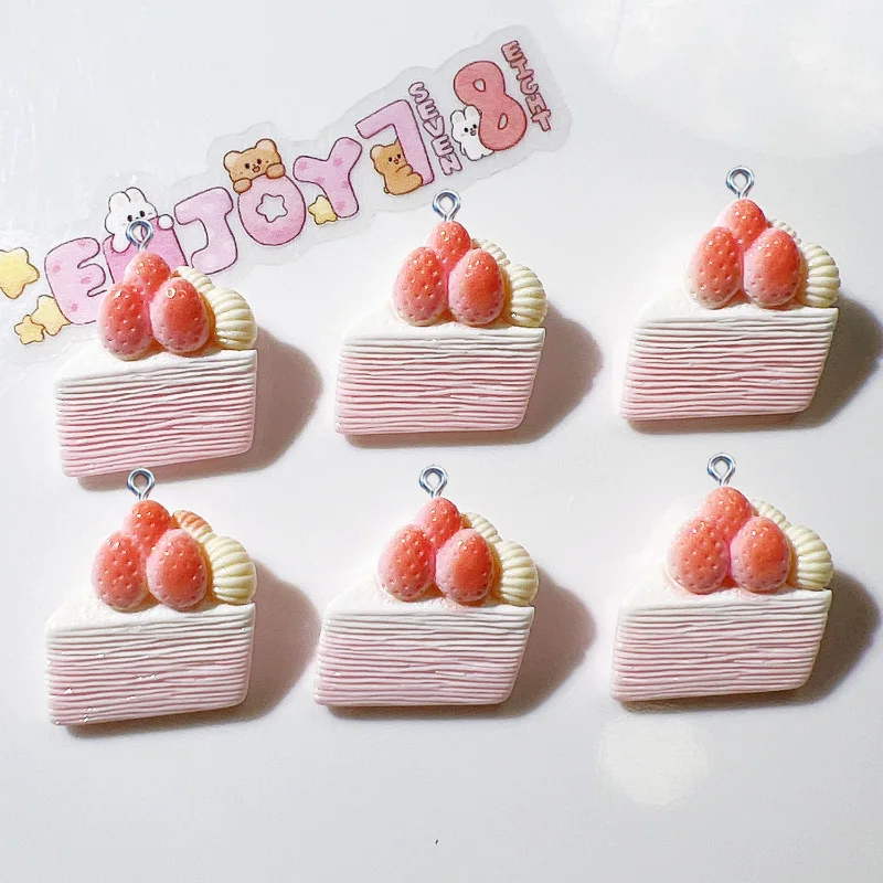 20Pcs Mini Cute Strawberry Cake Biscuit Toast Resin Charms Pendants For Jewelry Making DIY Earring Necklace Decoration