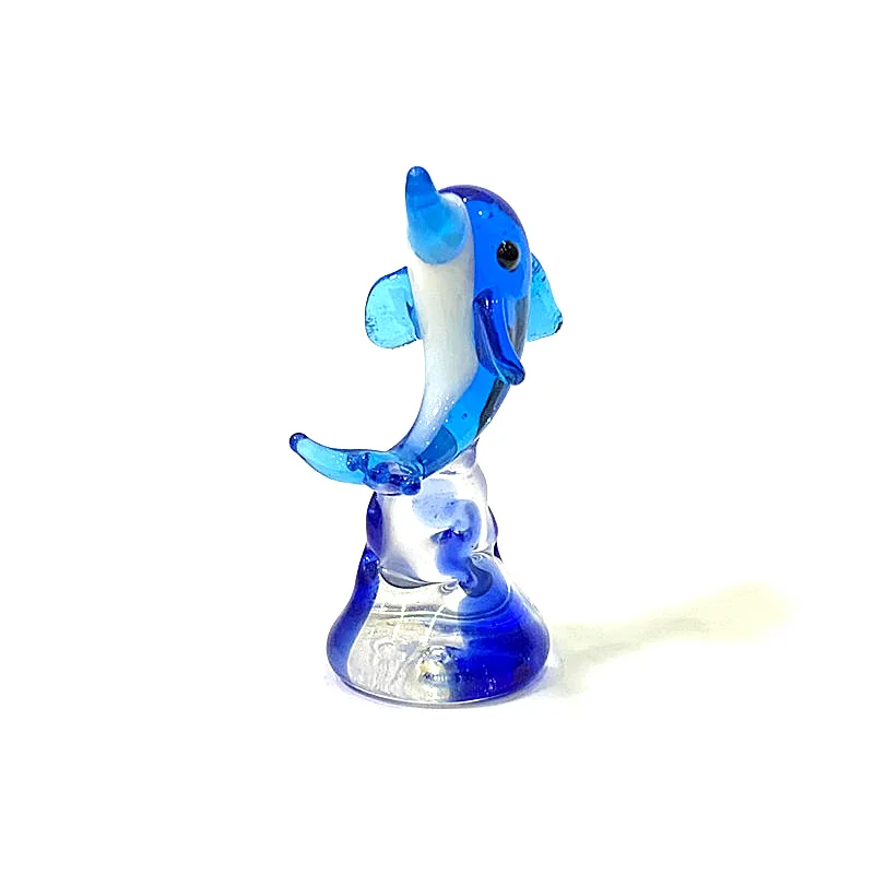 Handmade Mini Glass Dolphin Figurine Wave Design Cute Marine Animal Statue Home Desktop Aquarium Decor Supplies Small Ornament