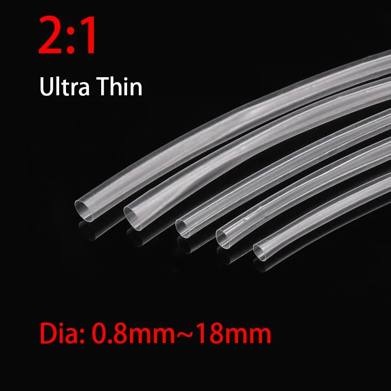 10 Meter 2:1 Transparent Clear Ø 0.8mm 1mm 1.5mm 2mm 2.5mm 3mm ~18mm Heat Shrink Tube Ultra thin Tubing Cable Sleeves Wire