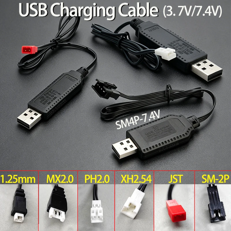 

1PC 3.7V/7.4V USB Charging Cable With MX2.0 XH2.54 JST 2P 4PInterface Suitable For Electric Toy Lithium Battery Charging Cable
