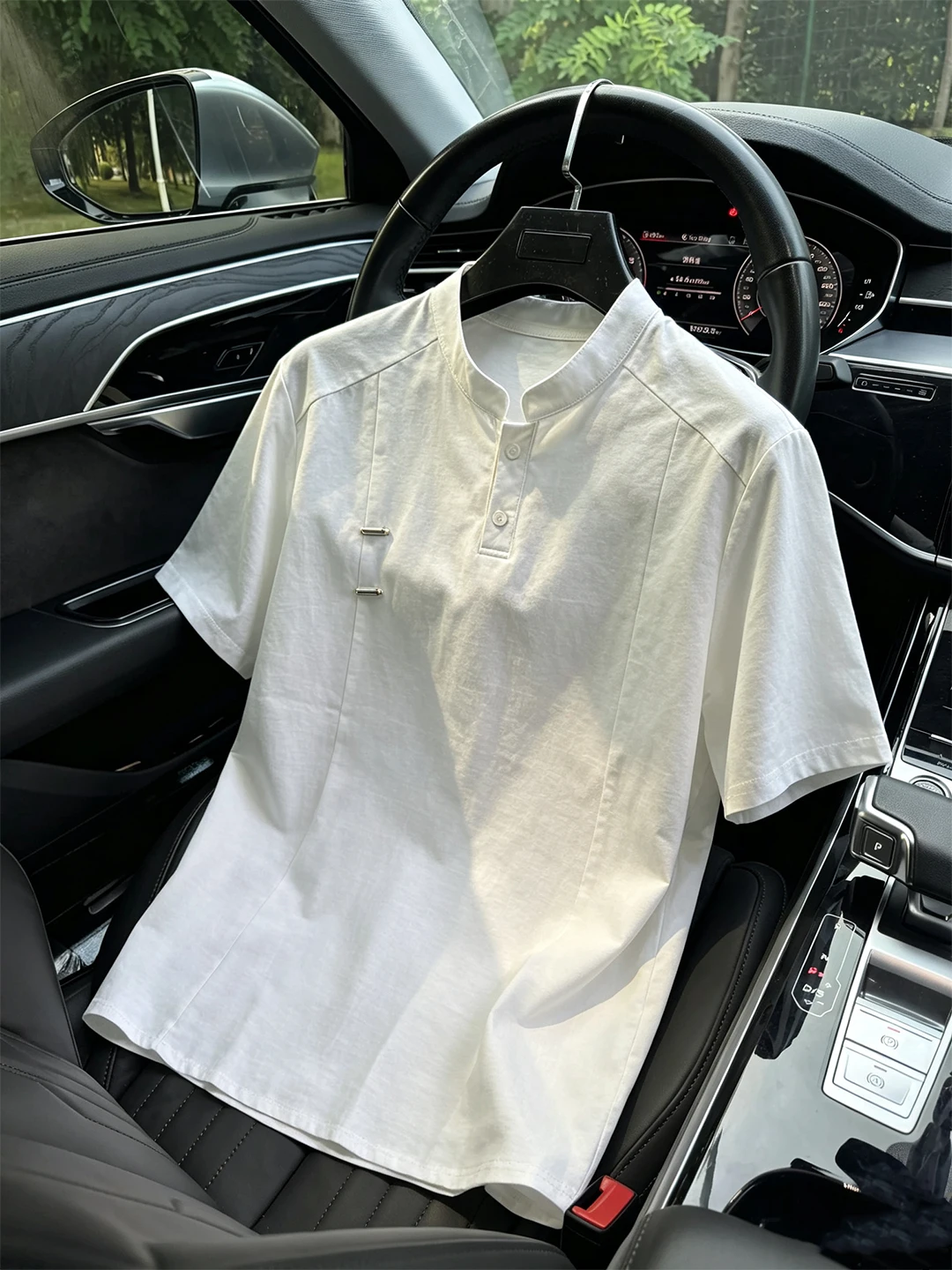 Quick Dry Half Sleeve T-Shirt Henry Collar Short Sleeve Youth Sensation Shoulder Level Metal Splicing Summer Cool Feeling Men...