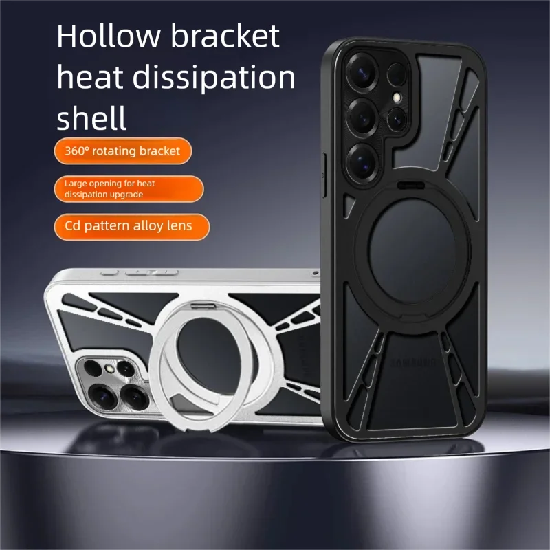 Magnetic Alloy Stand Case for Samsung Galaxy S26 Ultra Plus Cover Hollow Dissipate Heat All-round Metal Camera Mag-safe Shell