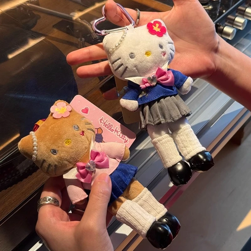 

Cute Sanrio Hello Kitty Plush Doll Toy Love Buckle Keychain Pendant Bag Hanging Ornament Girly Overalls KT Cat Ragdoll Kids Gift