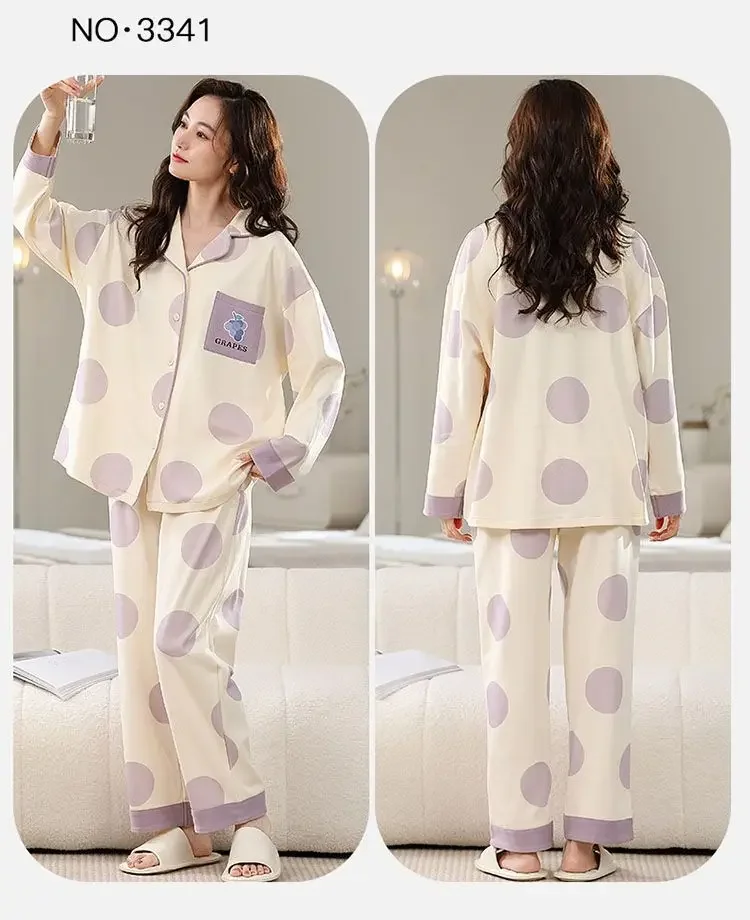 Pijamas Women 100% Cotton Long-sleeved Sleepwear Cardigan Lapel Casual Loose Can Be Worn Simple Loungewear Set Plue Size