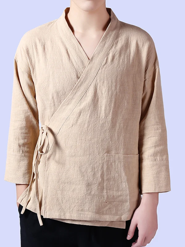 

Мужская верхняя одежда в стиле ретро: хлопково-льняная рубашка с косым воротником, ханьфу, дао-пав, китайская одежда, буддийская одежда для дзен, мужской топ