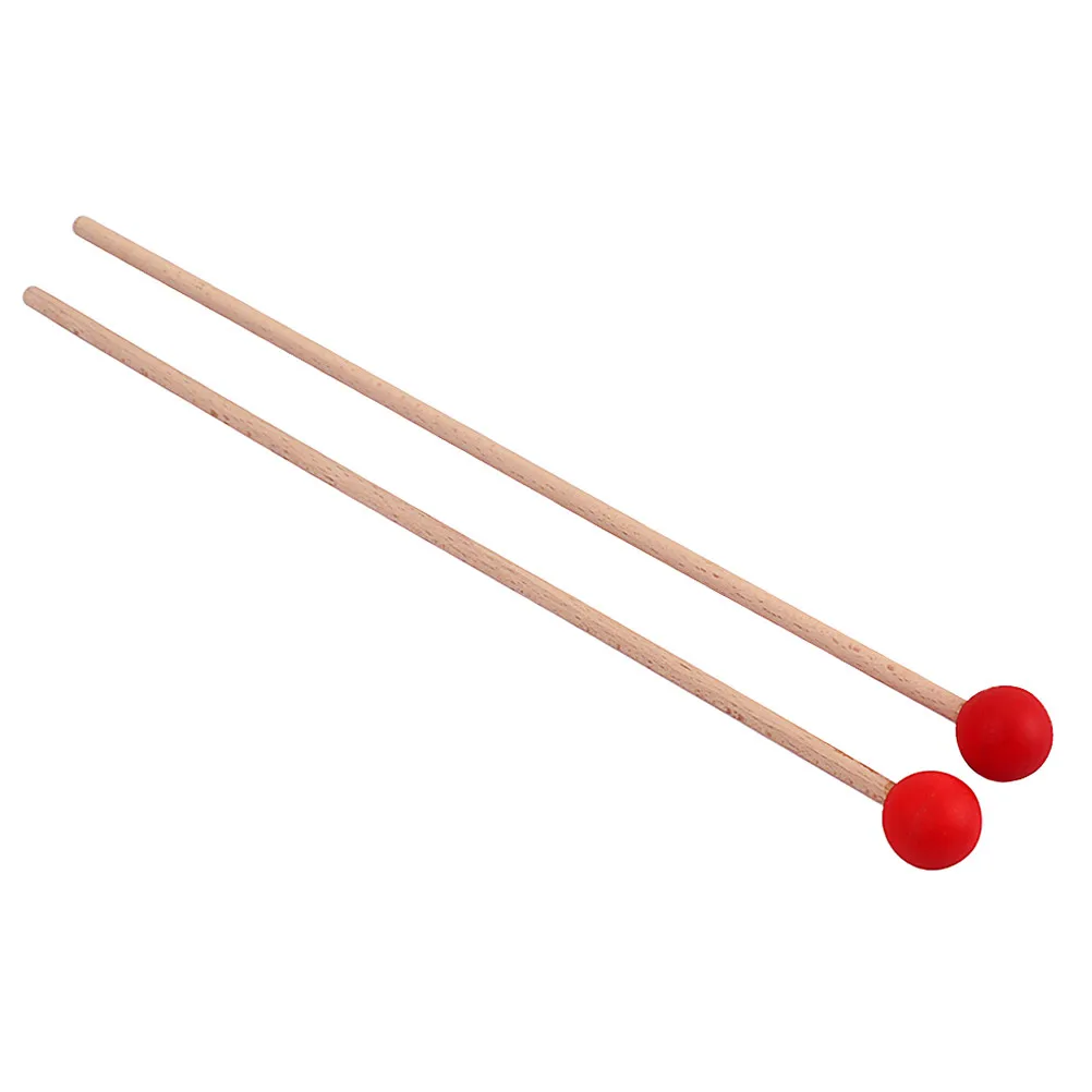 1Pair Large Drum Mallets Wood Handle Rubber Head Bells Glockenspiel Percussion Stick Musical Instrument Accessories Red