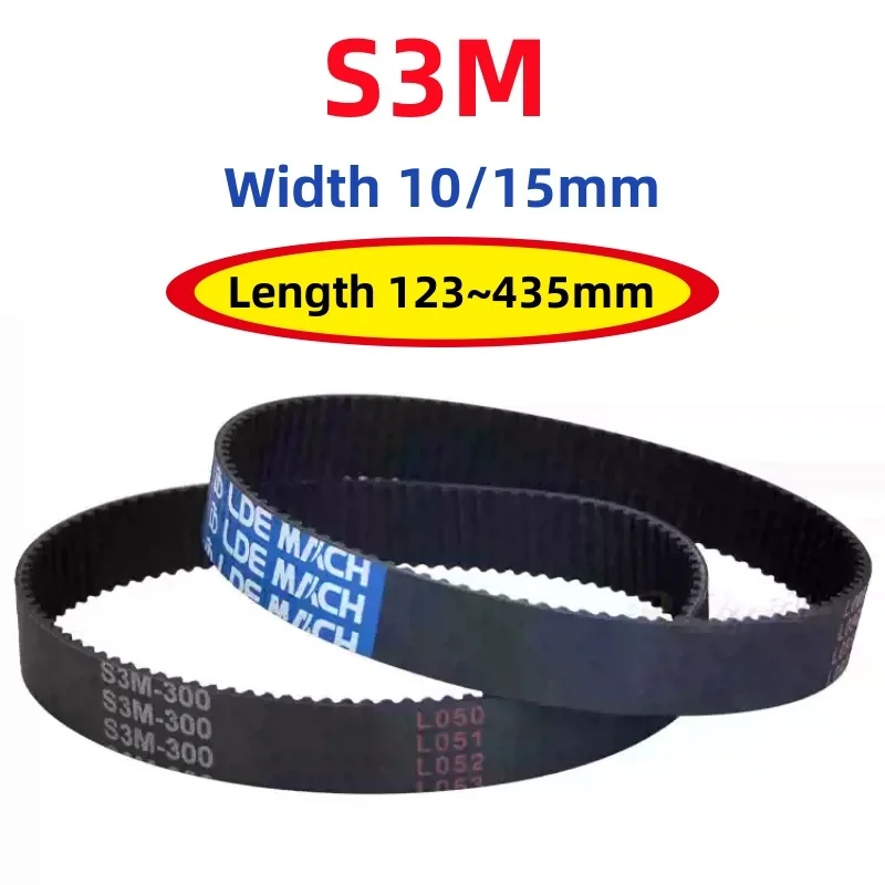 S3M Black Rubber Closed Loop Timing Belt Length 123~435mm Width 10/15mm 3D Printer Conveyor Belts Pitch 3mm