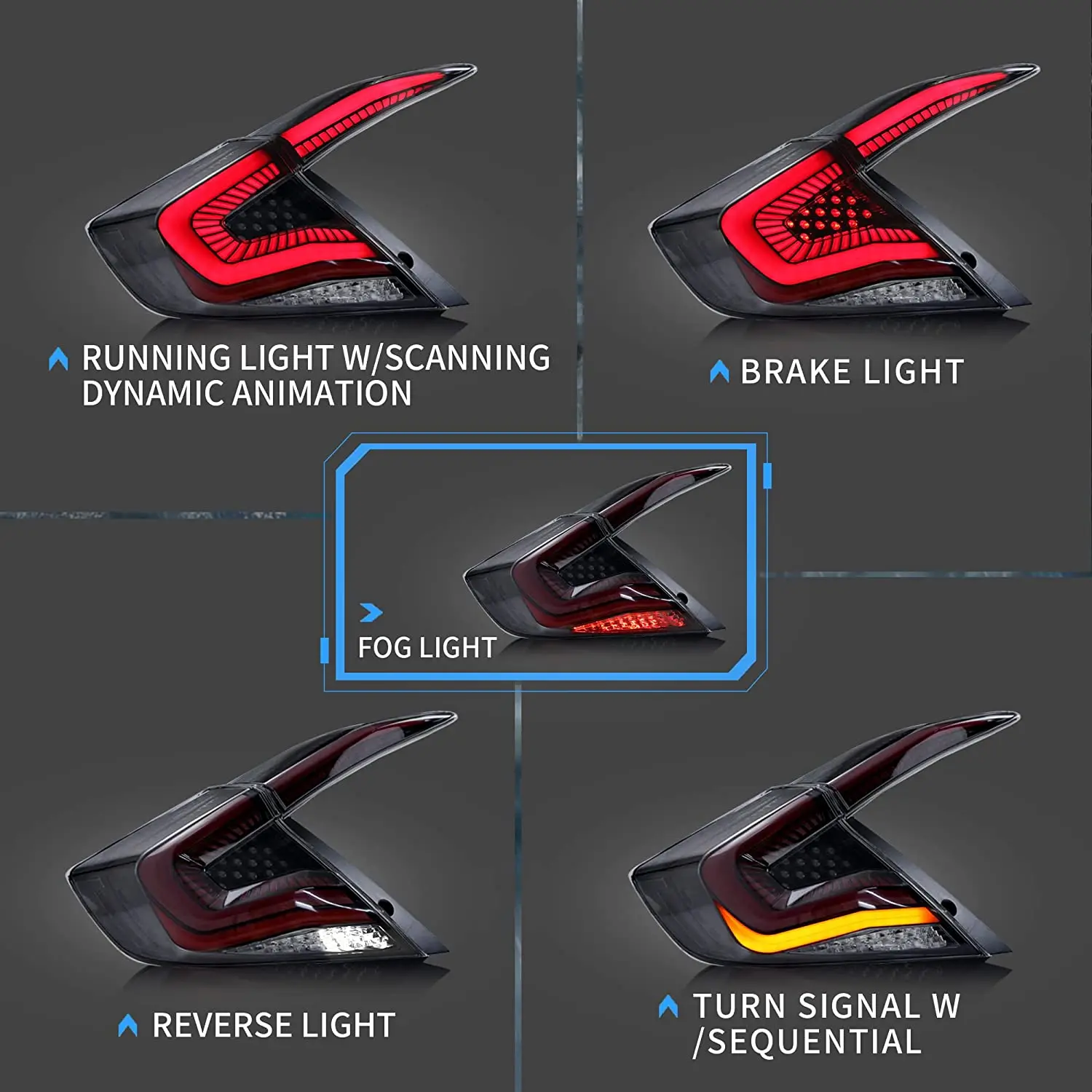 Led Tail Lights for 10th Gen Honda Civic 2016-2021 Not Hatchback/TypeR Sequential Starry Dynaic Animation Breath Running Light