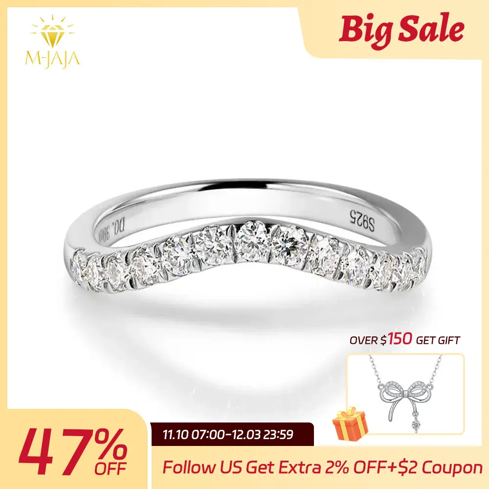 

M-JAJA Moissanite Ring Curved Wedding Band 925 Sterling Silver Engagement Rings D VVS1 0.39ct Lab Diamond Jewelry for Women Gift