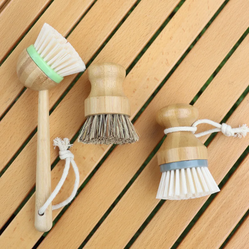 Outdoor Pot Washing Brush Multifunctional Bamboo Cleaning Brush Wooden Long Handle Kitchen Non-Stick Pot Dish Washing Brush