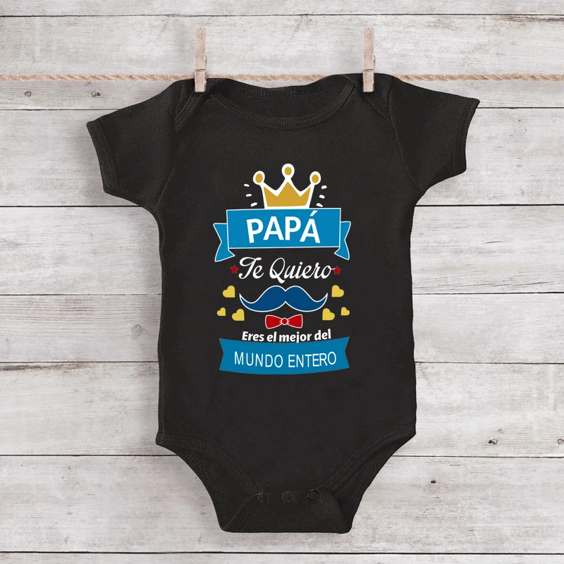 Te Quiero Papá Infant Onesie Crown Mustache Print Baby Bodysuit New Dad Pregnancy Reveal Outfit Infant Jumpsuits Clothes