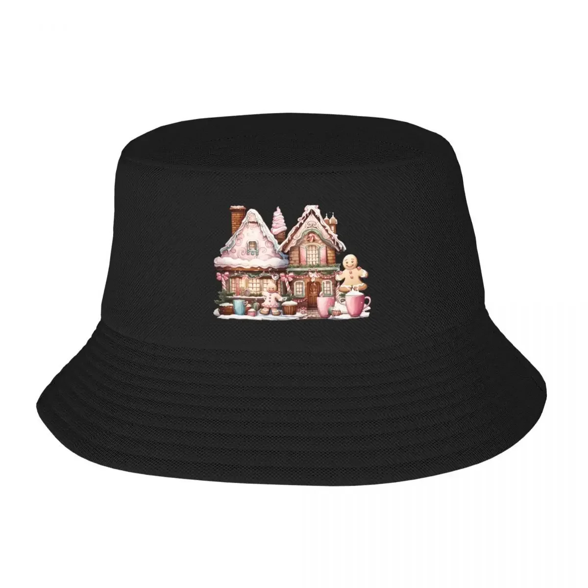 New Pastel Gingerbread House Christmas Drinks Bucket Hat Beach funny hat Trucker Hats Hat Men's Women's