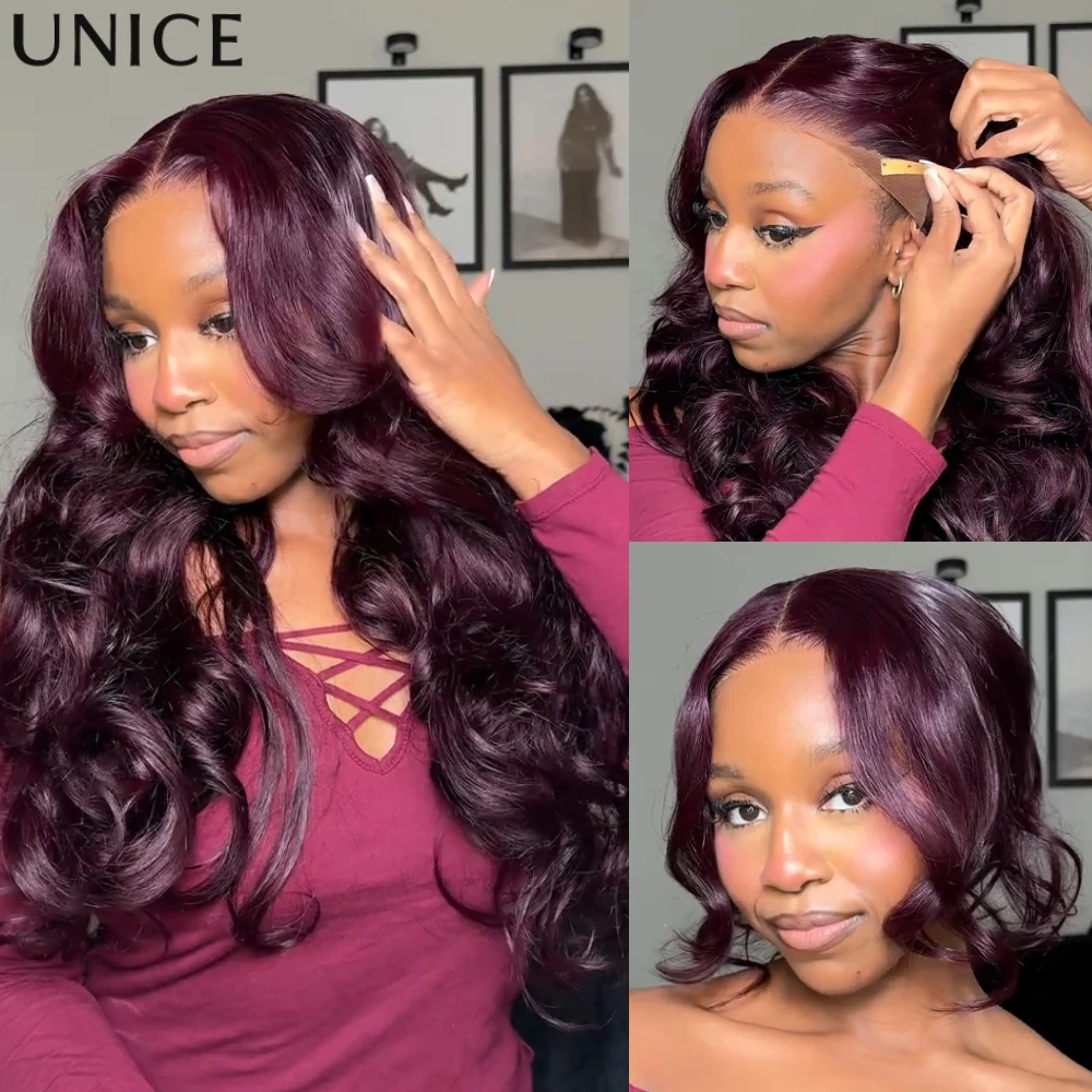 Fotografia 5: Unice cabelo preto cereja em camadas corte solto onda peruca 7x5 13x4 pré corte pré branqueado peruca sem cola cabelo humano 150% densidade