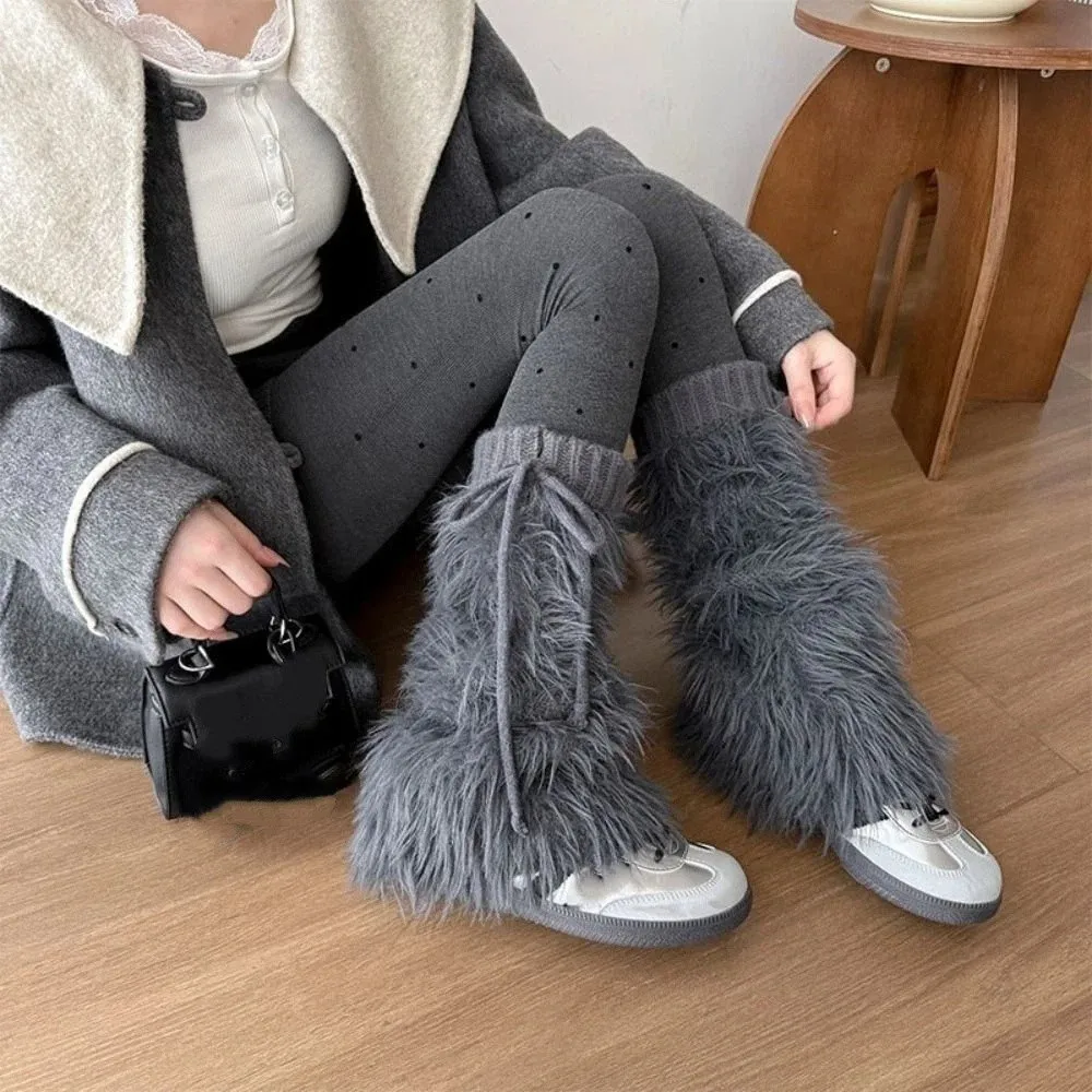 

Vintage Knitted Winter Leg Warmers Foot Cover Harajuku Leg Coverings Y2K Kawaii Furry Leg Warmers Accessories