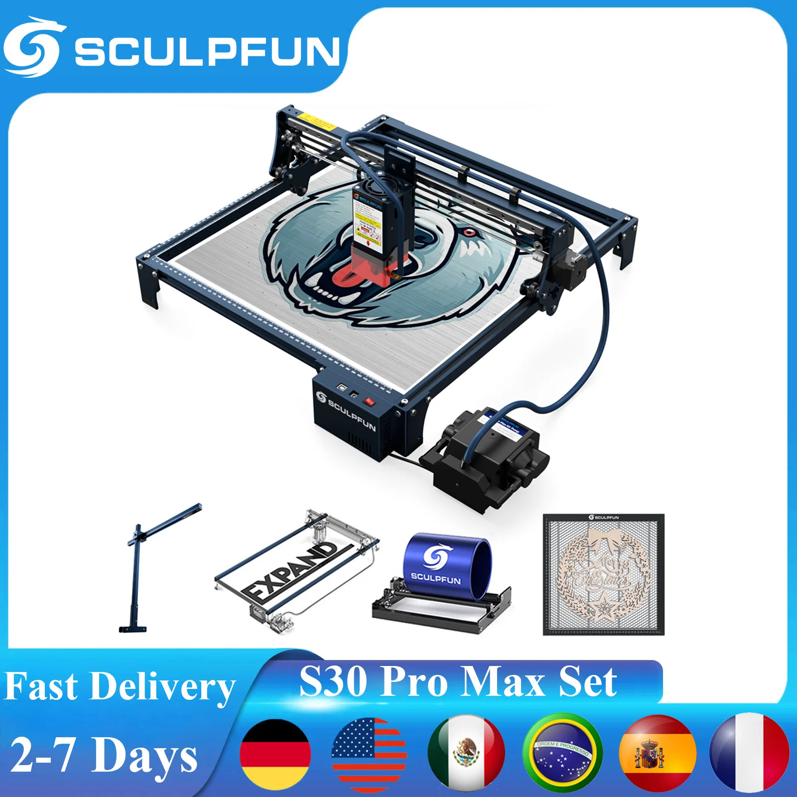 SCULPFUN S30 Pro Max grawer laserowy 20W DIY maszyna do grawerowania laserowa wycinarka CNC automatyczna kamera Air-assist i Cam500 Lightburn