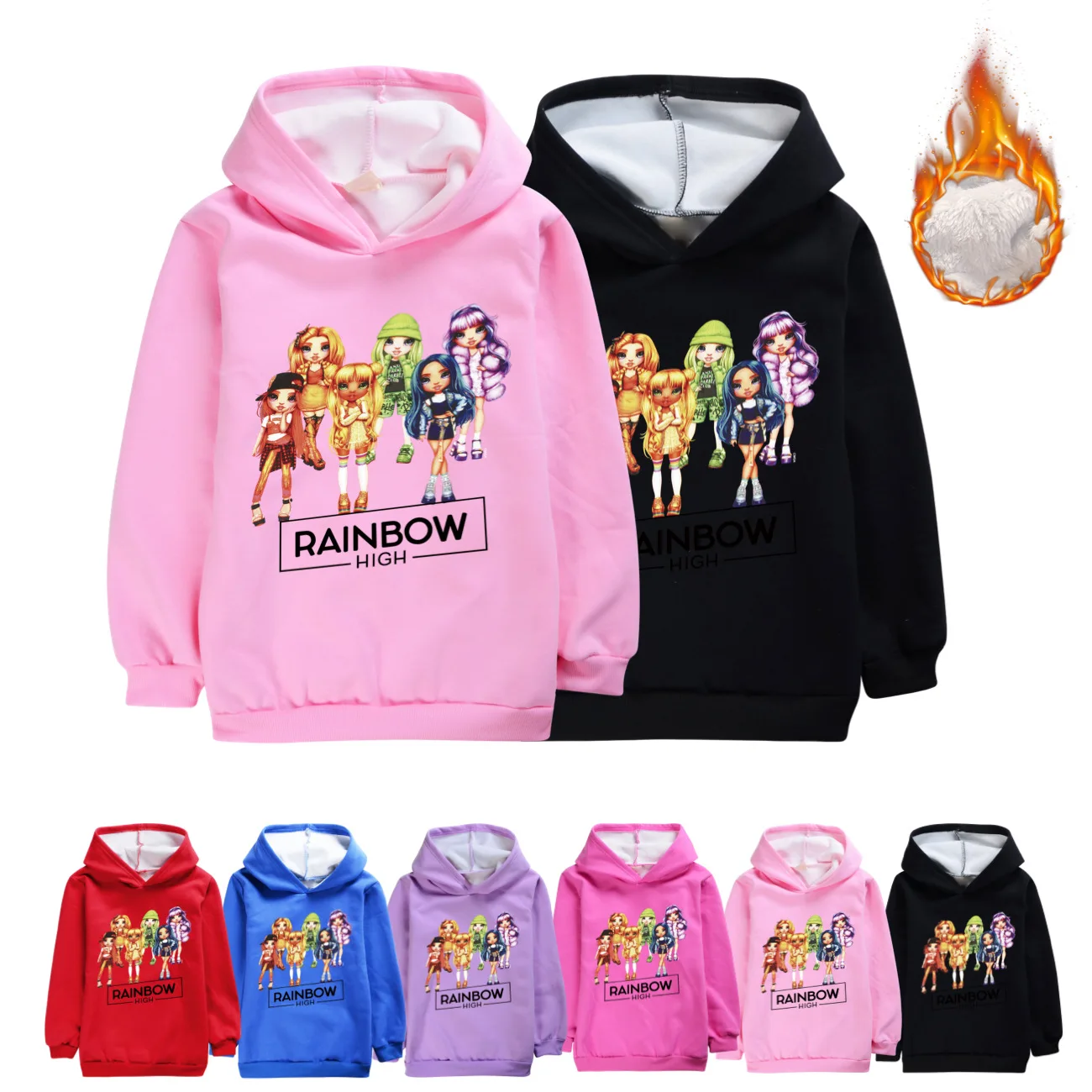 

Rainbow High New Fashion Children's Plush hoodie Clothing Boys Jacket Girls Coat Hooded Sweater Winter Warm Outerw 3414