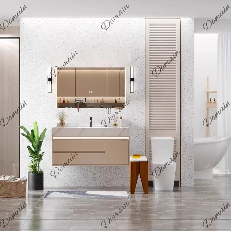 XX Bathroom Cabinet Bath Washstand Accessories Closet Vanity Furniture Modern Rock Slab Hot Bending Integrated Basin Combination