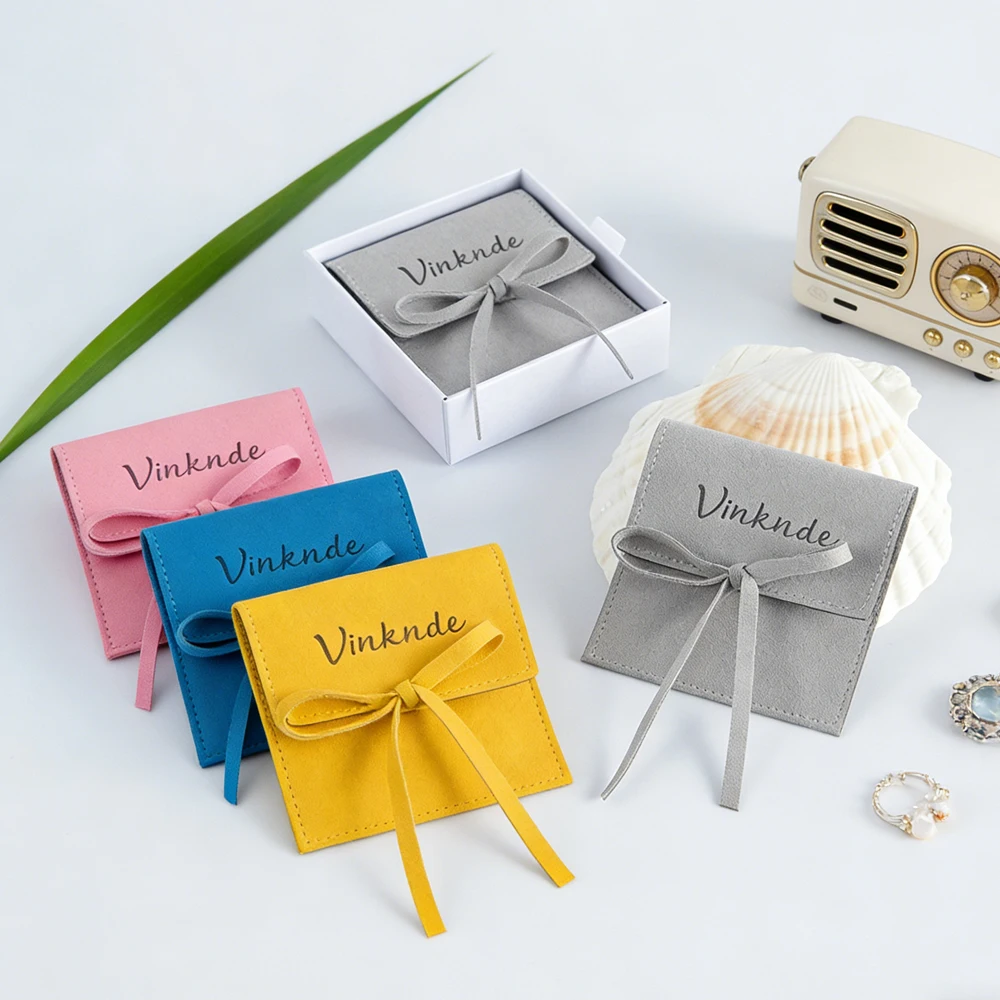 

50pcs Microfiber Jewelry Bowknot Gift Bag with Rope Suede Rings Earrings Bracelet Pendant Brooch Personalizd Print Logo Embossed