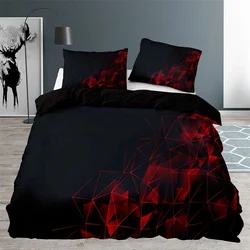 Black Duvet Cover Queen Size,Bedroom Abstract Blue Geometric Pattern Quilt Cover 220x240 with Pillowcase Bedding Set