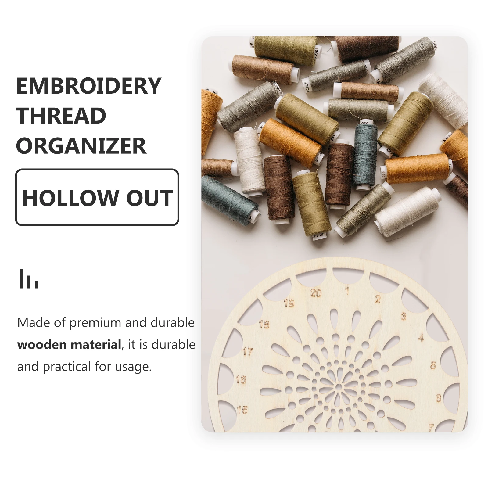 

2Pcs Cross Stitch Floss Thread Organizer Wooden Storage Plate Hollow Design Embroidery Threads Organizing Tool