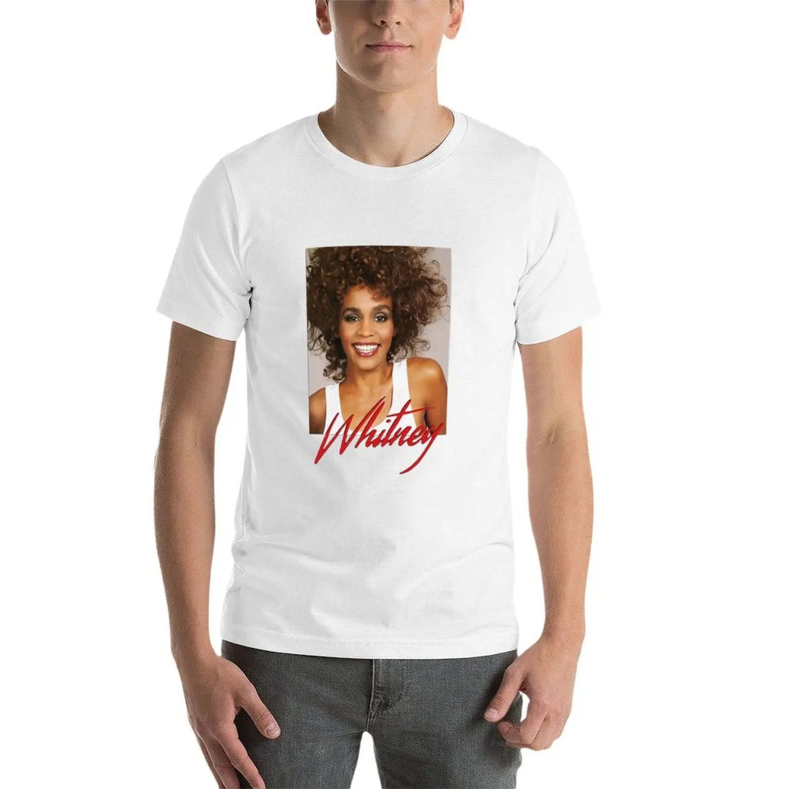 ويتني هيوستن الرسمية ابتسامة تي شيرت كلاسيكي تي شيرت للرجل 100 بالمائة القطن رجل تي شيرت القطن تي شيرت #4
