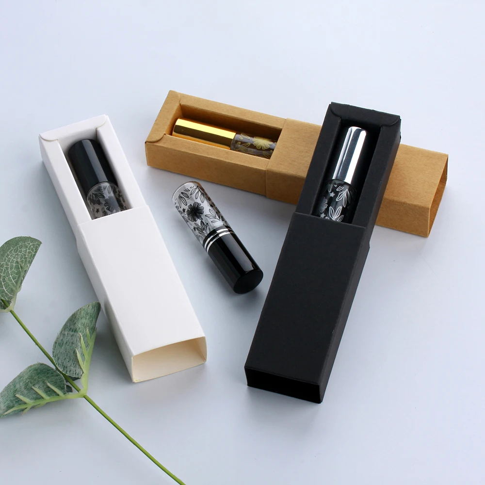 50Pcs 5ml 향수 병 포장 상자 골드 실버 블랙 유리 스프레이 병 투명 유리 병 휴대용 향수 Atomizer