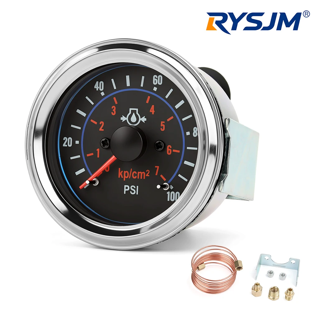 100% Universal 52mm Car Oil Press Pressure Gauge Meter 0-100 PSI kp/cm2 Durable Fuel Pressure Auto Accessories for 12V vehicles