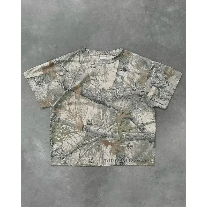 힙합 스트릿 댄스 레트로 탑 2025 카모플라주 프린트 그래픽 티셔츠 하라주쿠 고딕 남녀 공용 여름 티셔츠 캐주얼