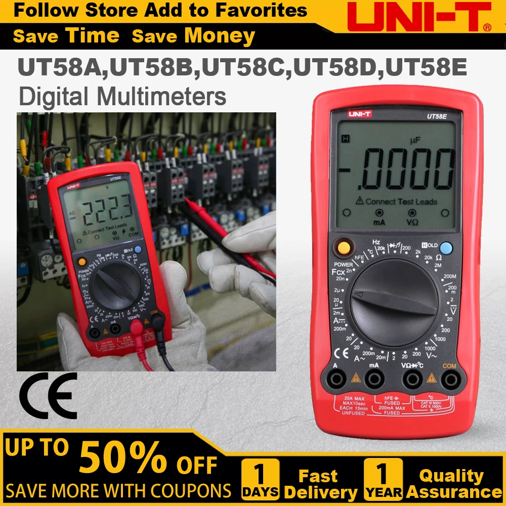 UNI-T UT58A UT58B UT58C UT58D UT58E Digital Multimeter Current Voltage Resistance Capacitance Frequency Temperature Tester