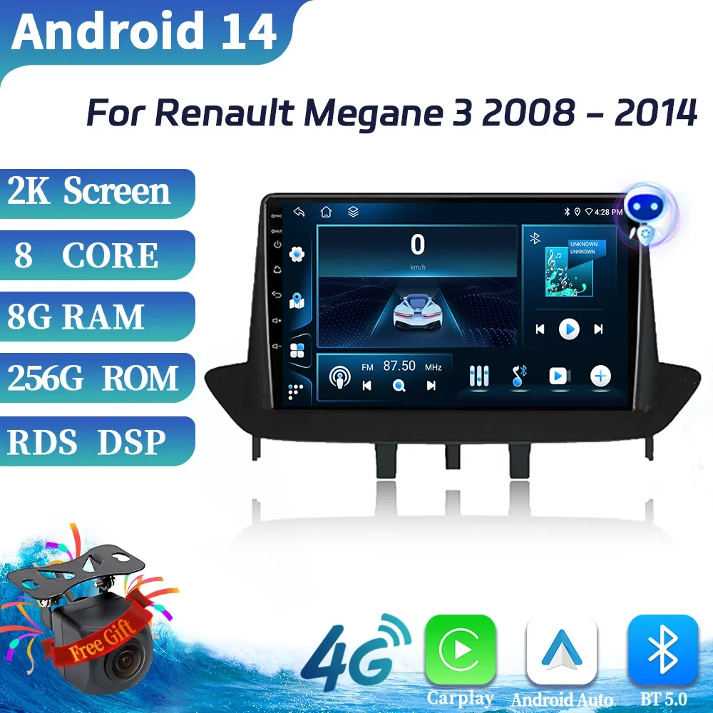 

Car Radio Multimedia For Renault Megane 3 2008-2014 Video Player Navigation GPS WIFI Carplay Android 14 Stereo Bluetooth Screen