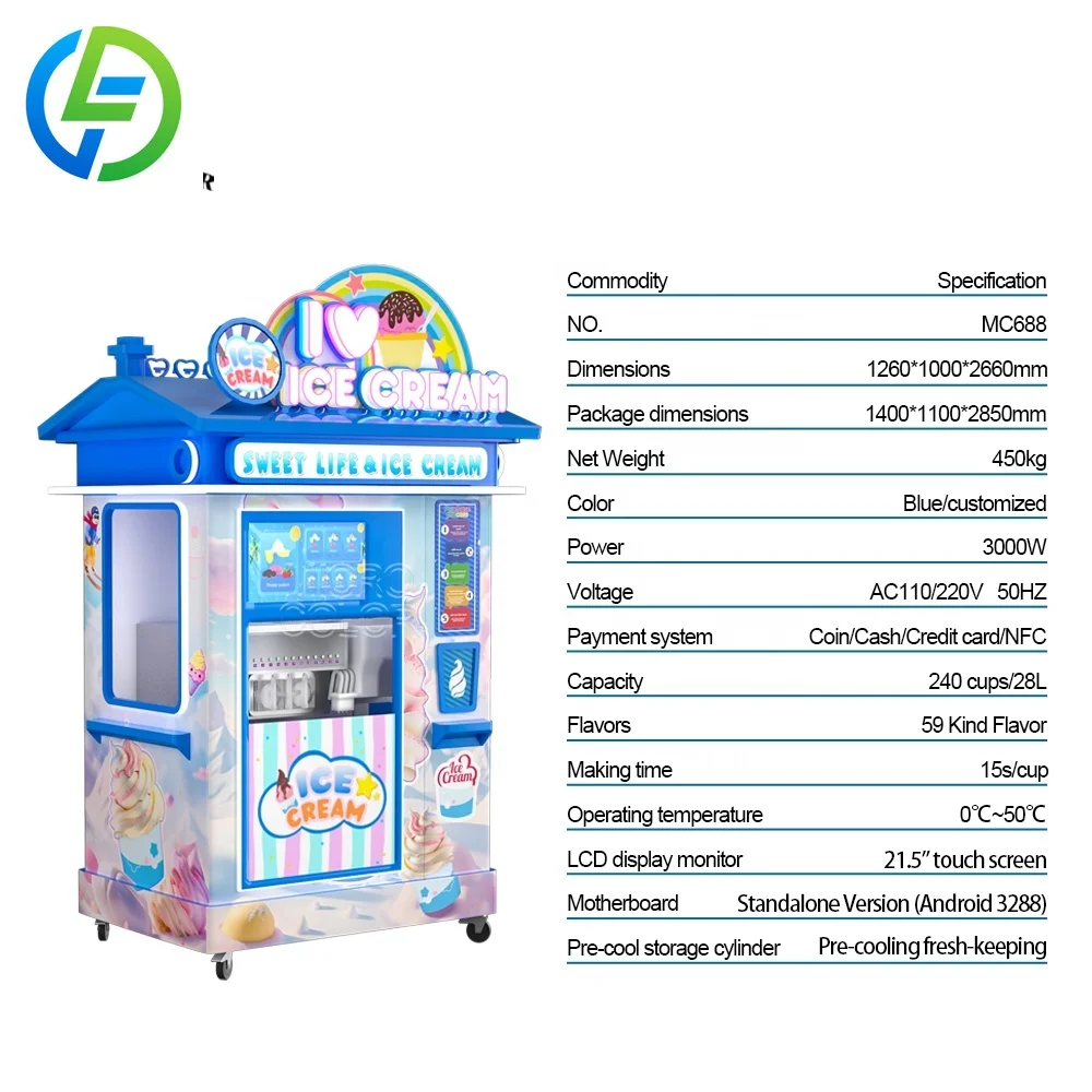 High Productivity 15s Multi Flavor Ice Cream Maker Customized Touch Screen Automatic Fruit Flavor Softy Vending Machine with SDK