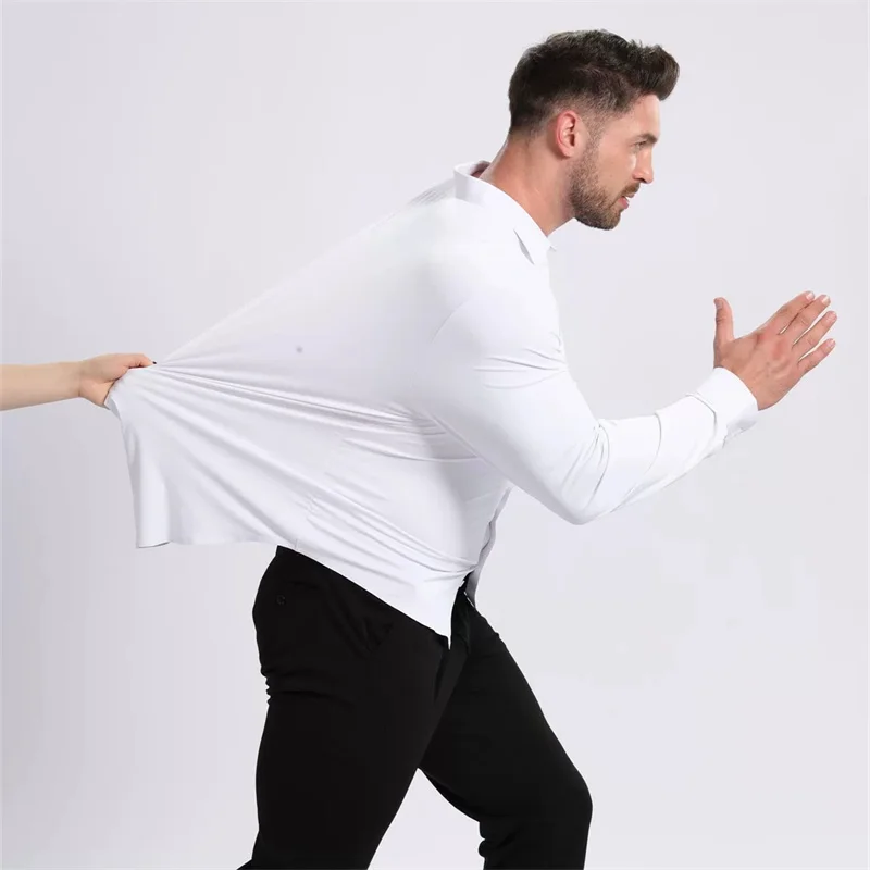 

US/EU Size 3XL 105KG high-end Luxury Men's Long-sleeved Dress Shirt High Quality Elastic Non-iron Business Casual Man Clothing