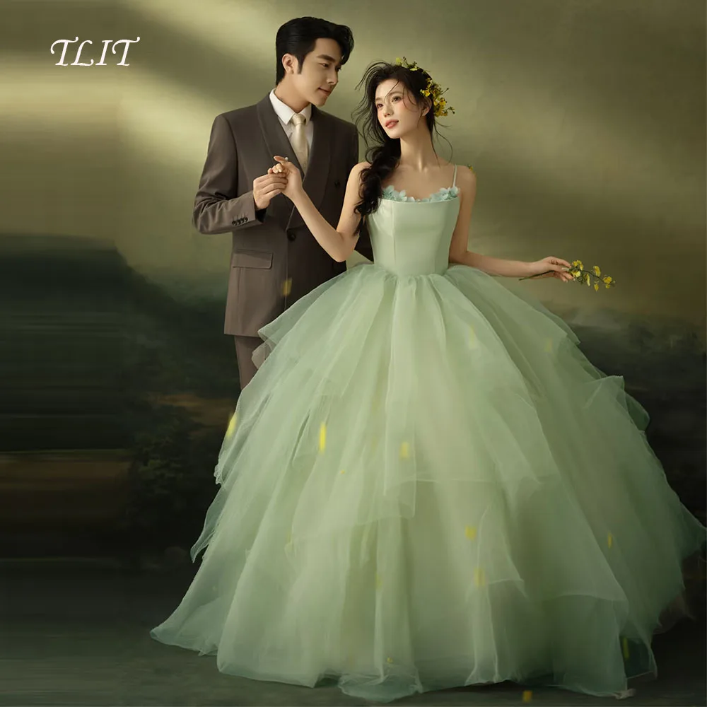 

TLIT Simple Candy Color Tulle Evening Dresses Customized Korea Wedding Dresses Photo Shoot Spaghetti Strap Sweetheart Gown