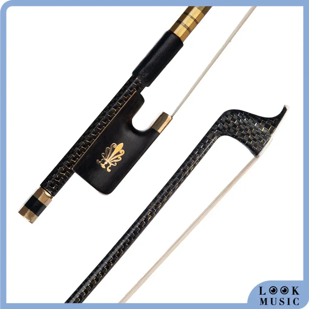 LOOK Professional 4/4 Carbon Fiber Cello Bow Golden Silk Braided Carbon Fiber Round Stick AAA Grade Horsehair Fast Response