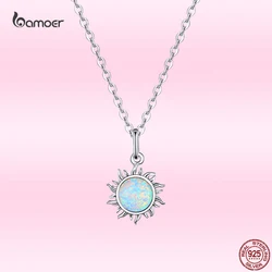 Bamoer 925 Sterling Silver Dazzling Sun Ladies Pendant Necklace Fine Opal Wedding Couple Confession Jewelry gift for Girl GXN399