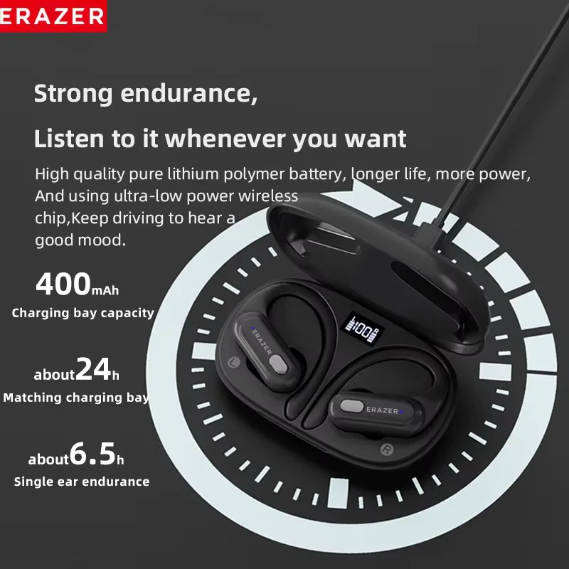 ERAZER XT60 Bluetooth 5.3 Earphones TWS True Wireless Headphones Touch Waterproof Headset Noise Reduction Earhooks with Mic image 3
