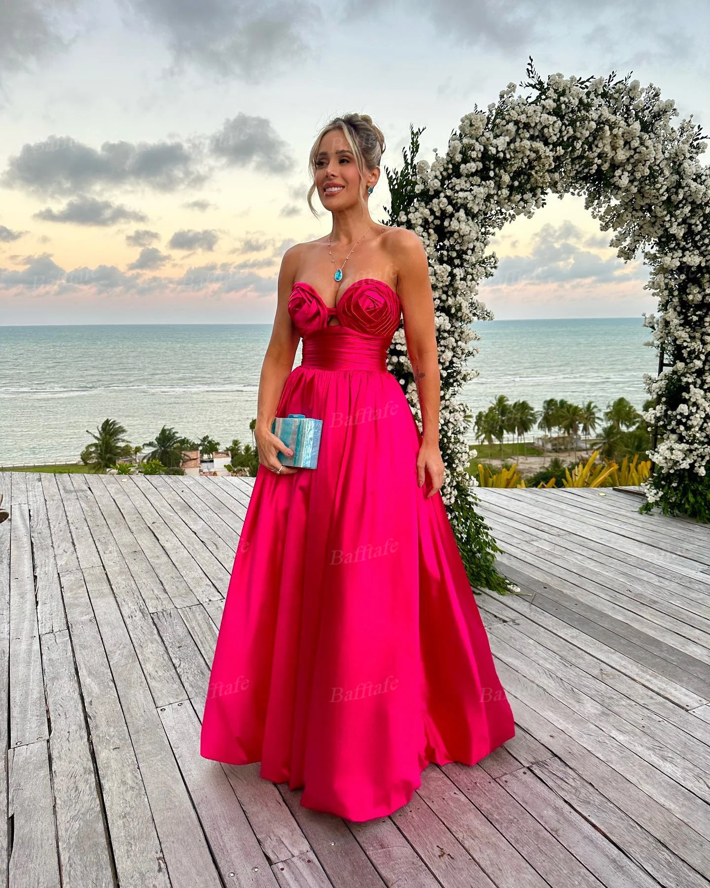 Bafftafe Simples Uma Linha De Cetim Prom Vestidos Plissados Querida Personalizado Mulheres Vestido De Festa De Casamento Formal Vestidos De Noite 2024