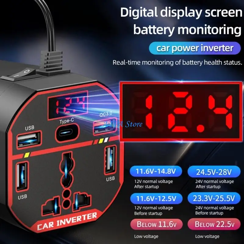 U13C 200W Vehicle Power Converter 12V 24V To 220V with USB Type C Quick Charging